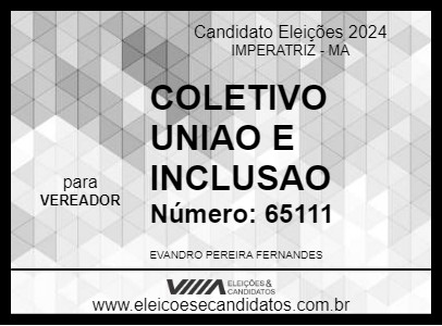 Candidato COLETIVO UNIAO E INCLUSAO 2024 - IMPERATRIZ - Eleições