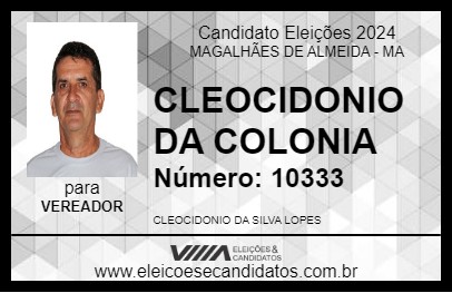 Candidato CLEOCIDONIO DA COLONIA 2024 - MAGALHÃES DE ALMEIDA - Eleições