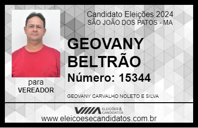 Candidato GEOVANY BELTRÃO 2024 - SÃO JOÃO DOS PATOS - Eleições