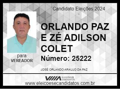 Candidato ORLANDO PAZ E ZÉ ADILSON COLET 2024 - CODÓ - Eleições