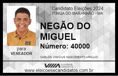 Candidato NEGÃO DO MIGUEL 2024 - ITINGA DO MARANHÃO - Eleições