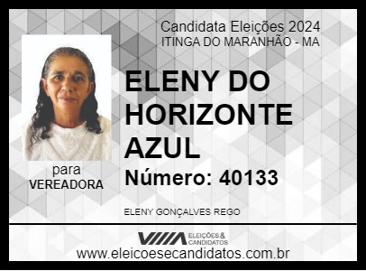 Candidato ELENY DO HORIZONTE AZUL 2024 - ITINGA DO MARANHÃO - Eleições