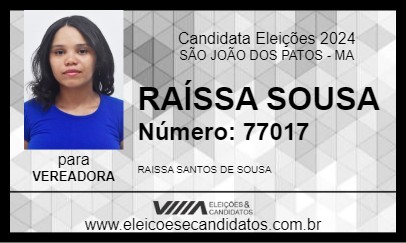 Candidato RAÍSSA SOUSA 2024 - SÃO JOÃO DOS PATOS - Eleições