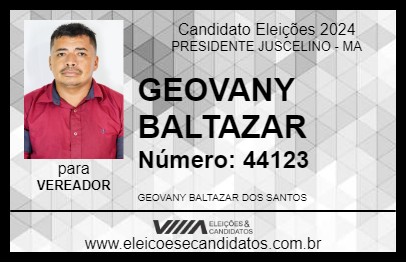 Candidato GEOVANY BALTAZAR 2024 - PRESIDENTE JUSCELINO - Eleições