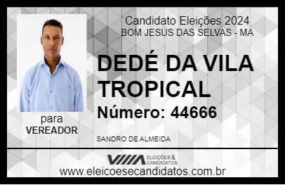 Candidato DEDÉ DA VILA TROPICAL 2024 - BOM JESUS DAS SELVAS - Eleições