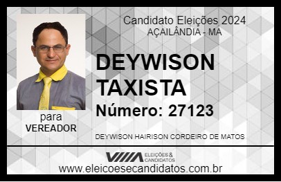 Candidato DEYWISON TAXISTA  2024 - AÇAILÂNDIA - Eleições