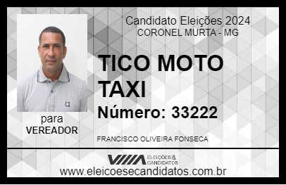 Candidato TICO MOTO TAXI 2024 - CORONEL MURTA - Eleições