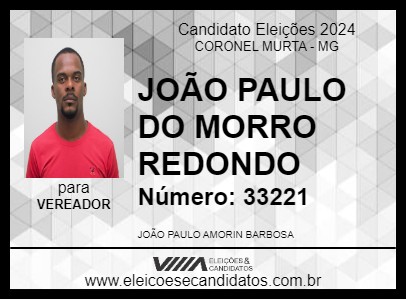 Candidato JOÃO PAULO DO MORRO REDONDO 2024 - CORONEL MURTA - Eleições