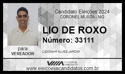 Candidato LIO DE ROXO 2024 - CORONEL MURTA - Eleições