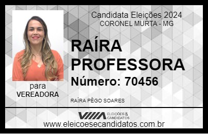 Candidato RAÍRA PROFESSORA 2024 - CORONEL MURTA - Eleições