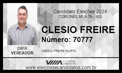 Candidato CLESIO FREIRE 2024 - CORONEL MURTA - Eleições