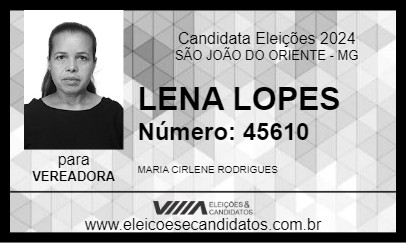 Candidato LENA LOPES 2024 - SÃO JOÃO DO ORIENTE - Eleições