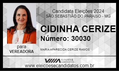 Candidato CIDINHA CERIZE 2024 - SÃO SEBASTIÃO DO PARAÍSO - Eleições