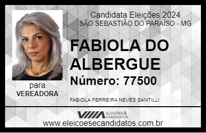 Candidato FABIOLA DO ALBERGUE 2024 - SÃO SEBASTIÃO DO PARAÍSO - Eleições