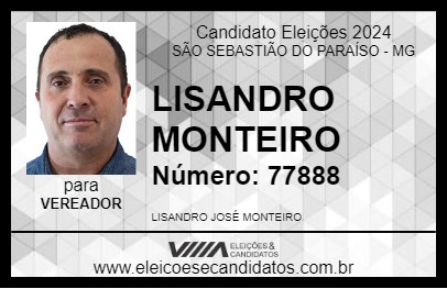 Candidato LISANDRO MONTEIRO 2024 - SÃO SEBASTIÃO DO PARAÍSO - Eleições