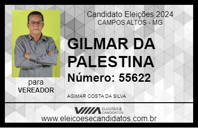 Candidato GILMAR DA PALESTINA 2024 - CAMPOS ALTOS - Eleições