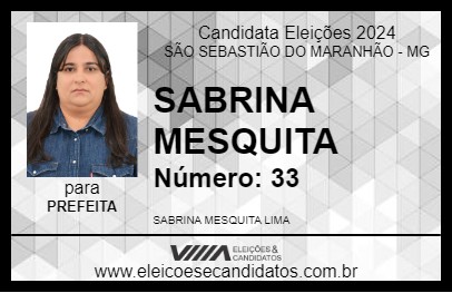 Candidato SABRINA MESQUITA 2024 - SÃO SEBASTIÃO DO MARANHÃO - Eleições