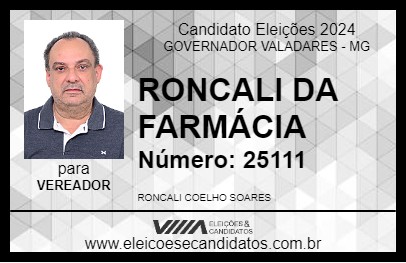 Candidato RONCALI DA FARMÁCIA 2024 - GOVERNADOR VALADARES - Eleições