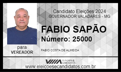 Candidato FABIO SAPÃO 2024 - GOVERNADOR VALADARES - Eleições