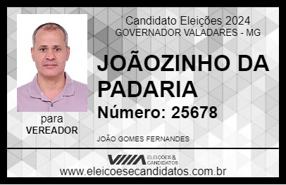 Candidato JOÃOZINHO DA PADARIA 2024 - GOVERNADOR VALADARES - Eleições