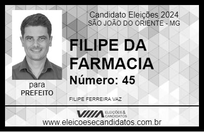 Candidato FILIPE DA FARMACIA 2024 - SÃO JOÃO DO ORIENTE - Eleições