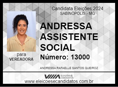 Candidato ANDRESSA ASSISTENTE SOCIAL 2024 - SABINÓPOLIS - Eleições