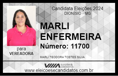 Candidato MARLI ENFERMEIRA 2024 - DIONÍSIO - Eleições