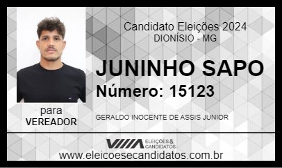 Candidato JUNINHO SAPO 2024 - DIONÍSIO - Eleições