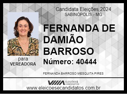 Candidato FERNANDA DE DAMIÃO BARROSO 2024 - SABINÓPOLIS - Eleições