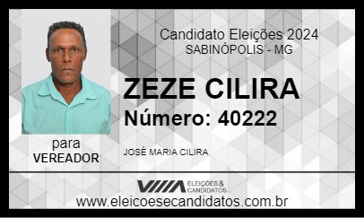 Candidato ZEZE CILIRA 2024 - SABINÓPOLIS - Eleições