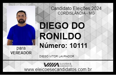 Candidato DIEGO DO RONILDO 2024 - CORDISLÂNDIA - Eleições