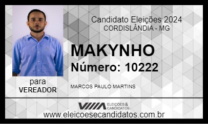 Candidato MAKYNHO 2024 - CORDISLÂNDIA - Eleições