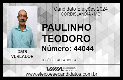 Candidato PAULINHO TEODORO 2024 - CORDISLÂNDIA - Eleições