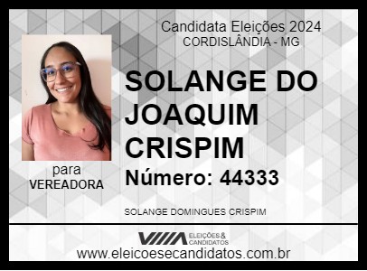 Candidato SOLANGE DO  JOAQUIM  CRISPIM 2024 - CORDISLÂNDIA - Eleições