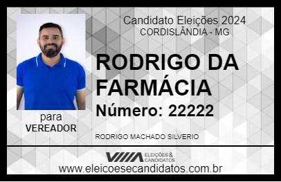 Candidato RODRIGO DA FARMÁCIA 2024 - CORDISLÂNDIA - Eleições