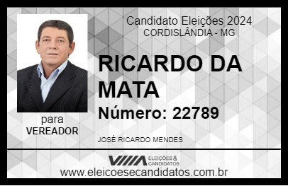 Candidato RICARDO DA MATA 2024 - CORDISLÂNDIA - Eleições