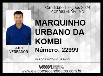 Candidato MARQUINHO URBANO DA KOMBI 2024 - CORDISLÂNDIA - Eleições