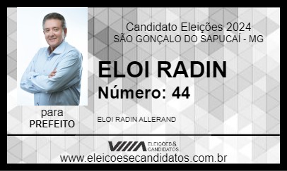 Candidato ELOI RADIN 2024 - SÃO GONÇALO DO SAPUCAÍ - Eleições