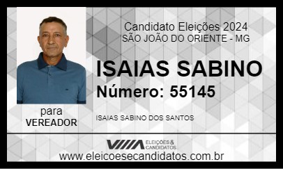 Candidato ISAIAS SABINO 2024 - SÃO JOÃO DO ORIENTE - Eleições