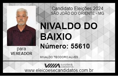 Candidato NIVALDO DO BAIXIO 2024 - SÃO JOÃO DO ORIENTE - Eleições