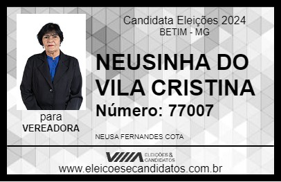 Candidato NEUSINHA DO VILA CRISTINA 2024 - BETIM - Eleições