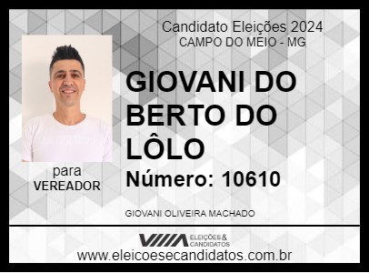 Candidato GIOVANI DO BERTO DO LÔLO 2024 - CAMPO DO MEIO - Eleições