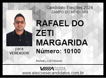 Candidato RAFAEL DO ZETI MARGARIDA 2024 - CAMPO DO MEIO - Eleições