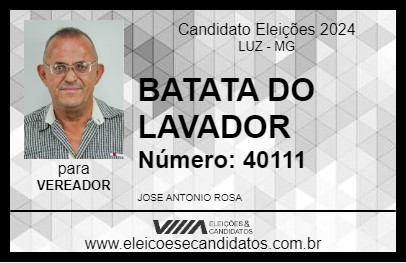 Candidato BATATA DO LAVADOR 2024 - LUZ - Eleições