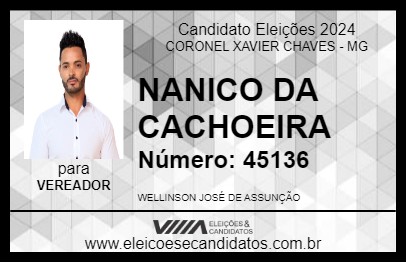 Candidato NANICO DA CACHOEIRA 2024 - CORONEL XAVIER CHAVES - Eleições