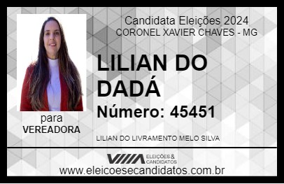 Candidato LILIAN DO DADÁ 2024 - CORONEL XAVIER CHAVES - Eleições