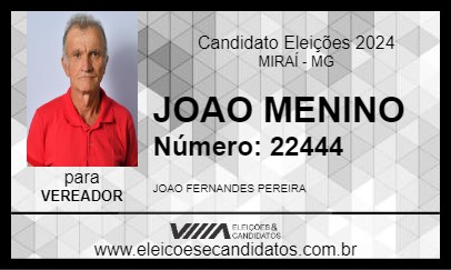 Candidato JOAO MENINO 2024 - MIRAÍ - Eleições