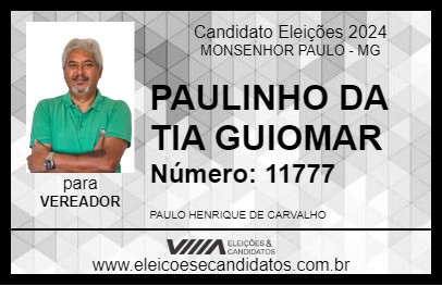 Candidato PAULINHO DA TIA GUIOMAR 2024 - MONSENHOR PAULO - Eleições