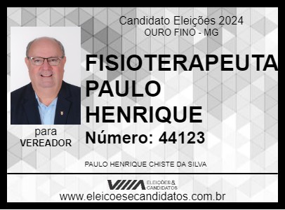 Candidato FISIOTERAPEUTA PAULO HENRIQUE 2024 - OURO FINO - Eleições