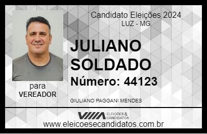 Candidato JULIANO SOLDADO 2024 - LUZ - Eleições